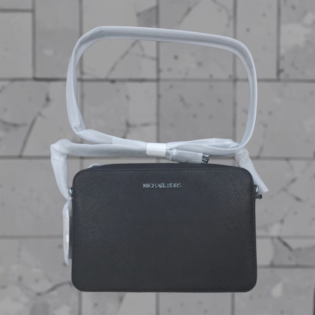 Michael Kors Michael Kors Bag Large Jet Set EW Crossbody Leather Black Silver Zipper Adjustable Strap Designer Womens Size ONE SIZE - 1 Thumbnail