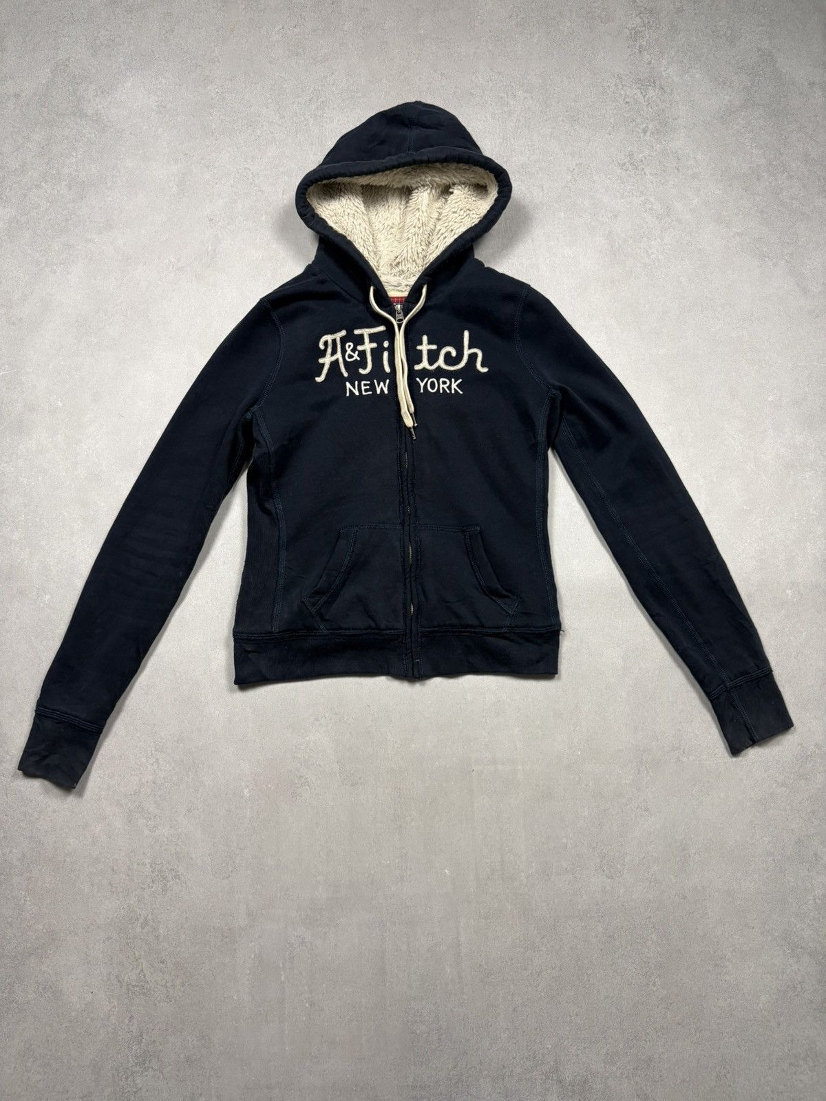 Abercrombie & Fitch Abercrombie & Fitch Fuzzy Sherpa Zip Hoodie Navy Y2K Vintage Size M / US 6-8 / IT 42-44 - 1 Thumbnail