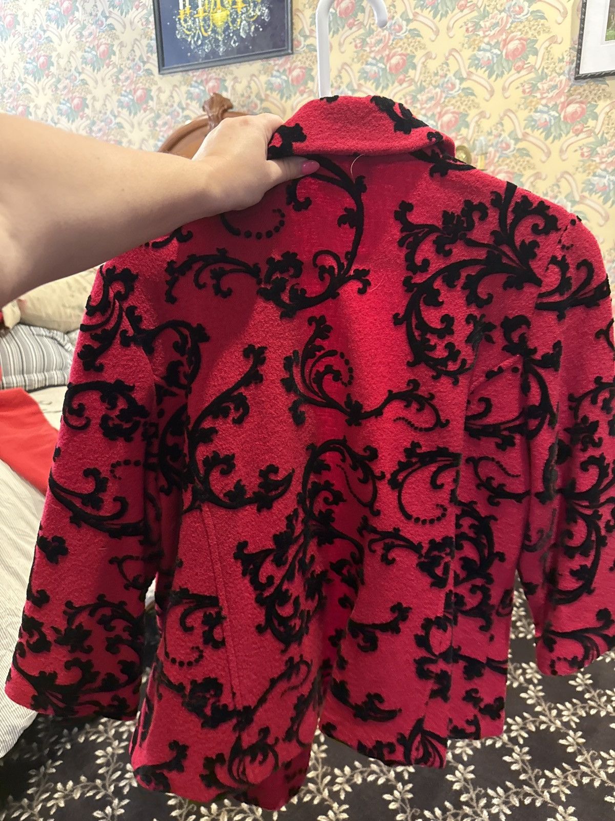 Coldwater Creek Red coat with black scroll details Size XL / US 12-14 / IT 48-50 - 4 Thumbnail