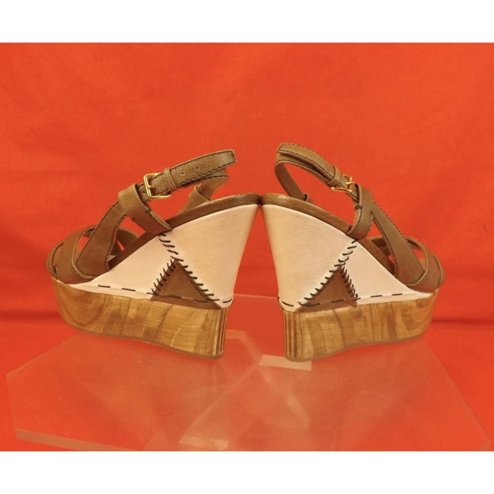Miu Miu MIU MIU PRADA BROWN TEXTURE LEATHER WOODEN SANDALS PUMPS 40 Size US 10 / IT 40 - 2 Thumbnail