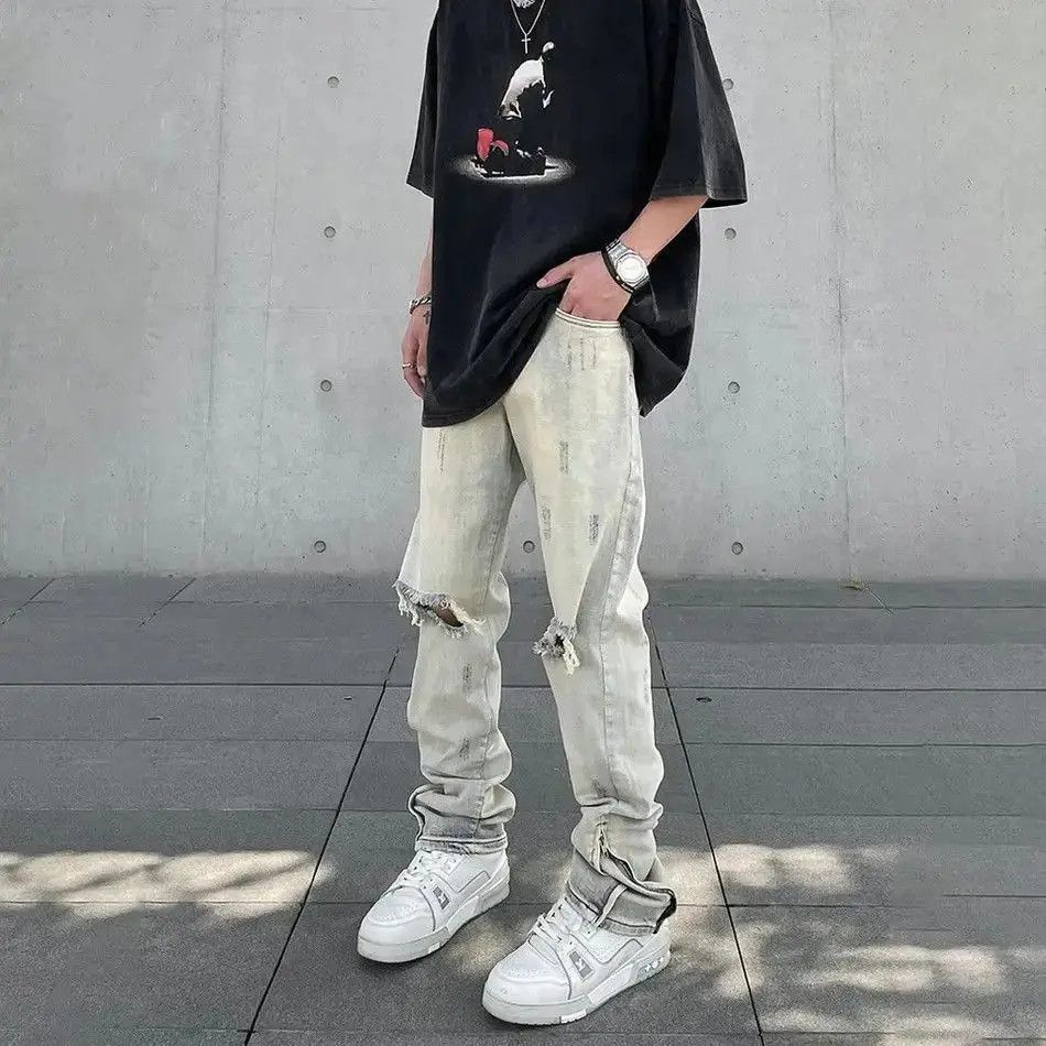 Japanese Brand Ripped Skinny Jeans Men Y2k High Street Fashion Size US 32 / EU 48 - 2 Thumbnail