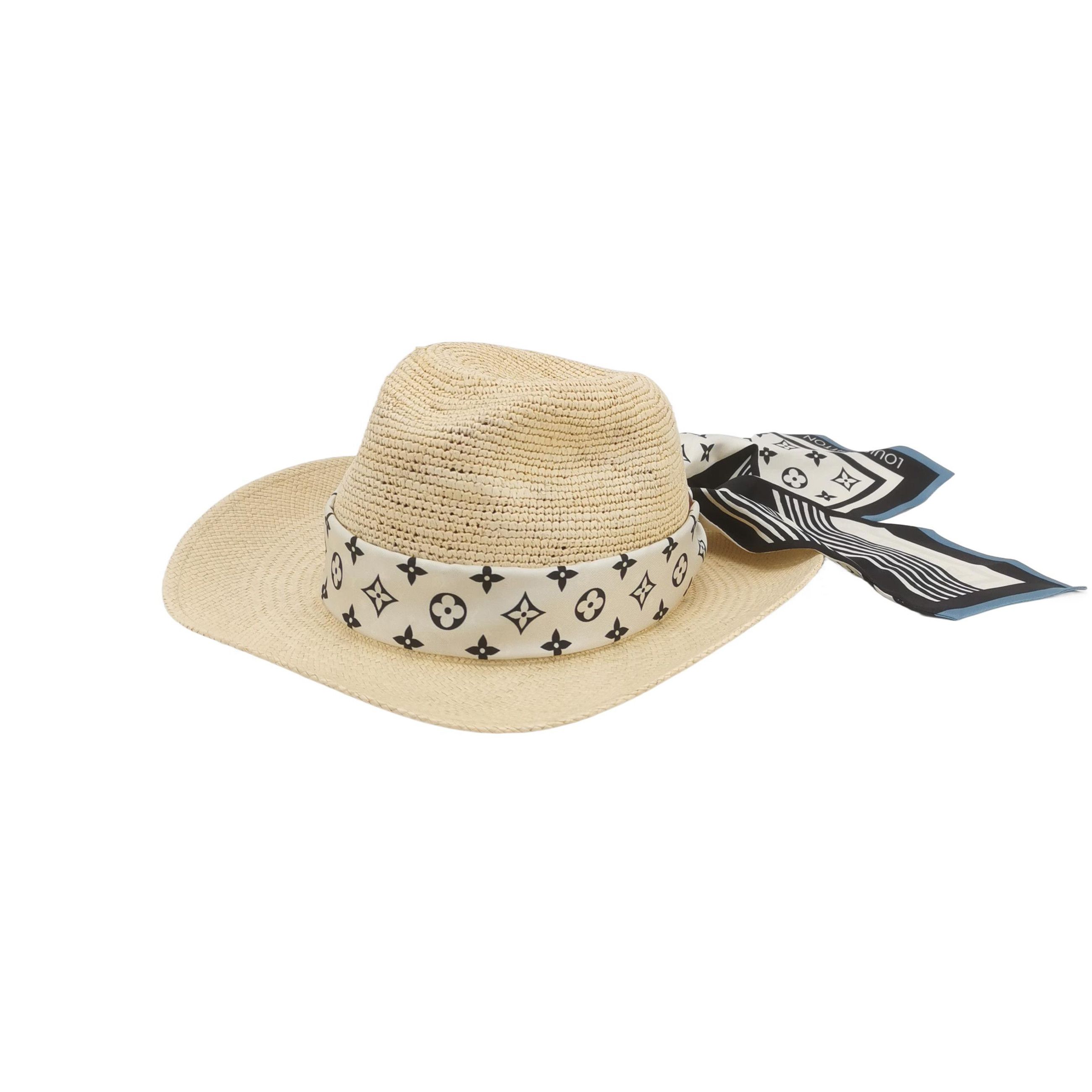 Louis Vuitton Louis Vuitton Monogram Silk Scarf Straw Hat One Size Size ONE SIZE - 1 Thumbnail