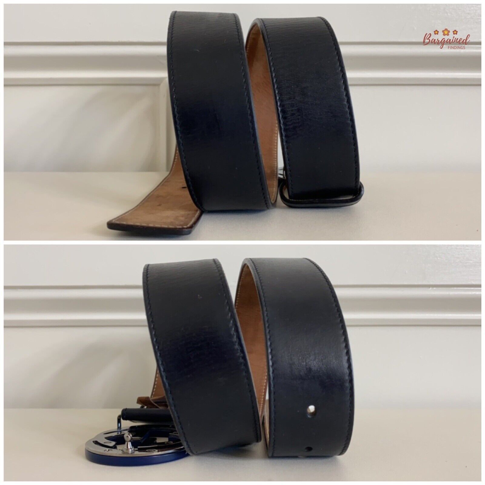 Gucci GUCCI Black Calfskin Leather Blue Interlocking G Buckle Belt Size 32 - 5 Thumbnail