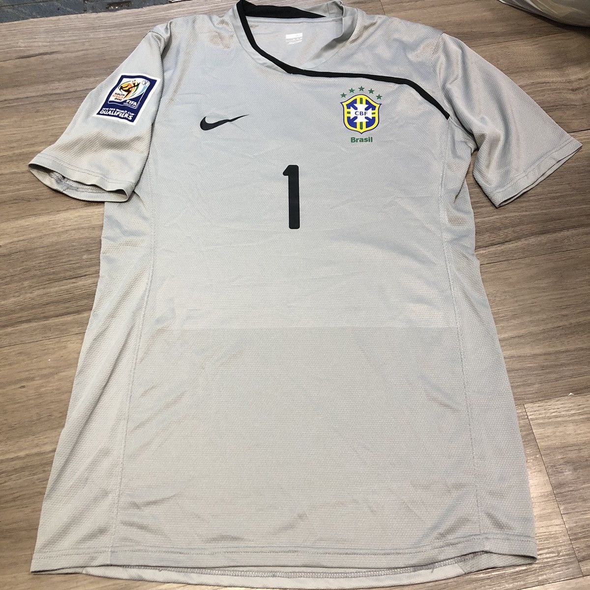 image of Fifa World Cup x Soccer Jersey Brazil World Cup 2010 Qualifiers Match Issue Gk Shirt 1 in Grey (Siz