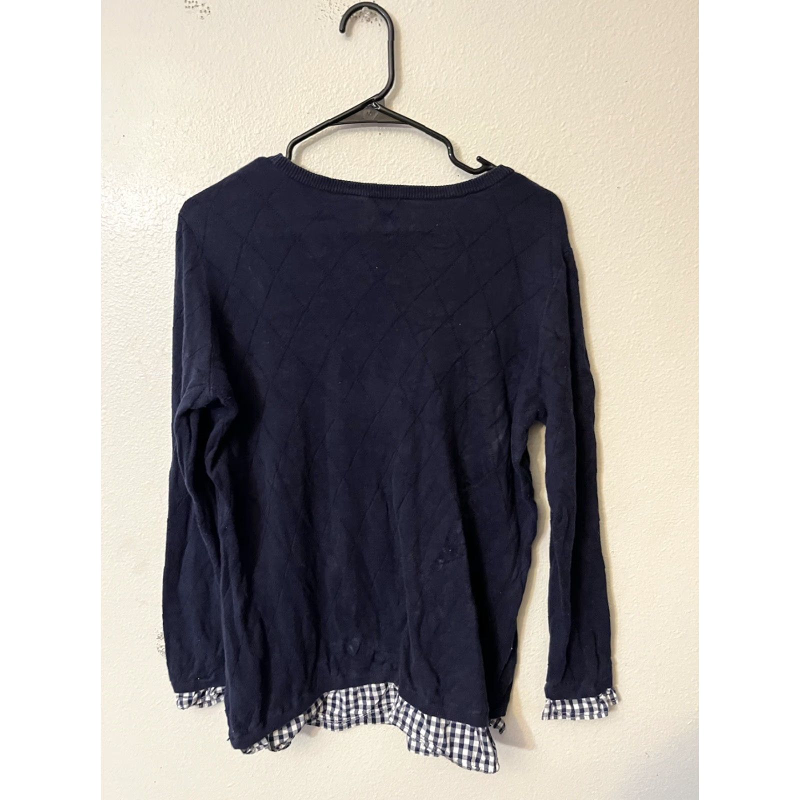Talbots Talbots Sweater Sz 1X Navy Blue Check Diamond Knit Layered Look Size XL / US 12-14 / IT 48-50 - 3 Thumbnail