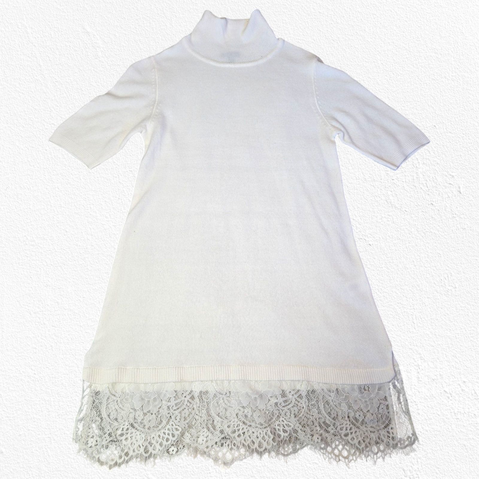 Apt. 9 Apt 9 Ivory Turtleneck Lace Hem Sweater Small Petite Size S / US 4 / IT 40 - 2 Thumbnail