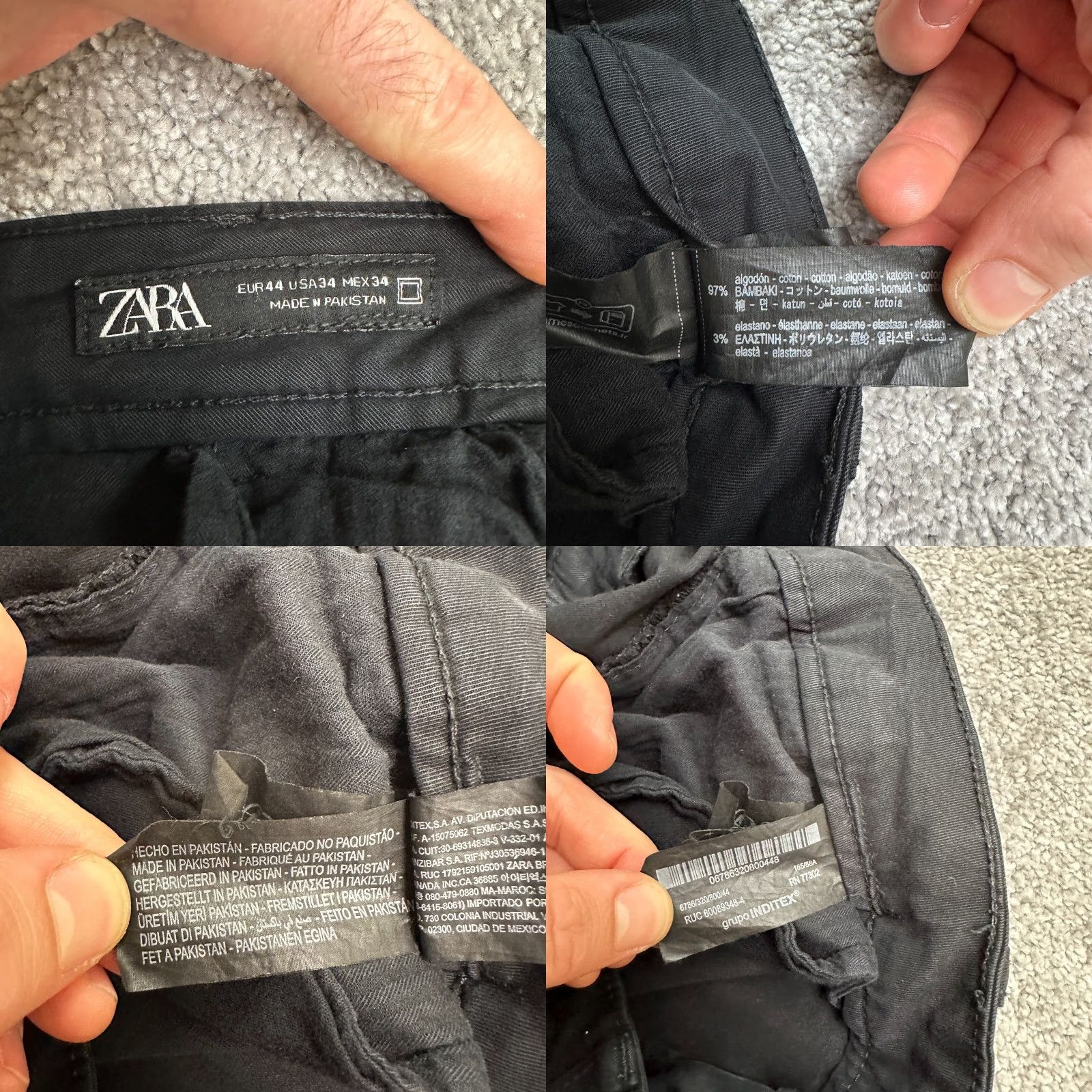 Zara ZARA Chino Pants Mens 34 Black Solid Straight Flat Front Casual Cotton 35x29.5 Size US 34 / EU 50 - 8 Thumbnail