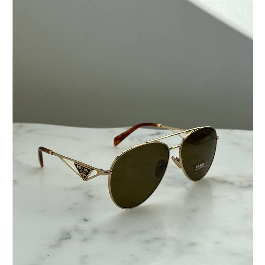image of New Prada Pr73Zs Aviator Sunglasses In Gold Brown, Women's