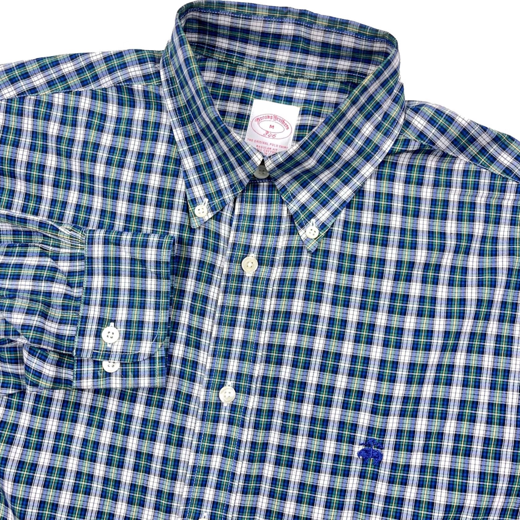 Brooks Brothers Brooks Brothers Shirt Men Medium Green Blue Plaid Button Up Poplin Dress Sheep Size 40R - 2 Thumbnail
