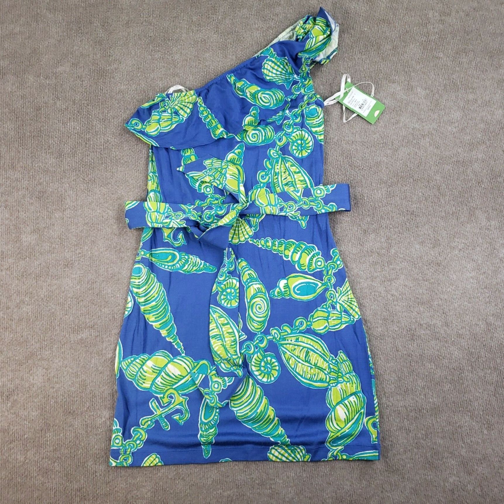 Lilly Pulitzer Lilly Pulitzer Womens One Shoulder Dress Small Blue Green Size S / US 4 / IT 40 - 1 Thumbnail