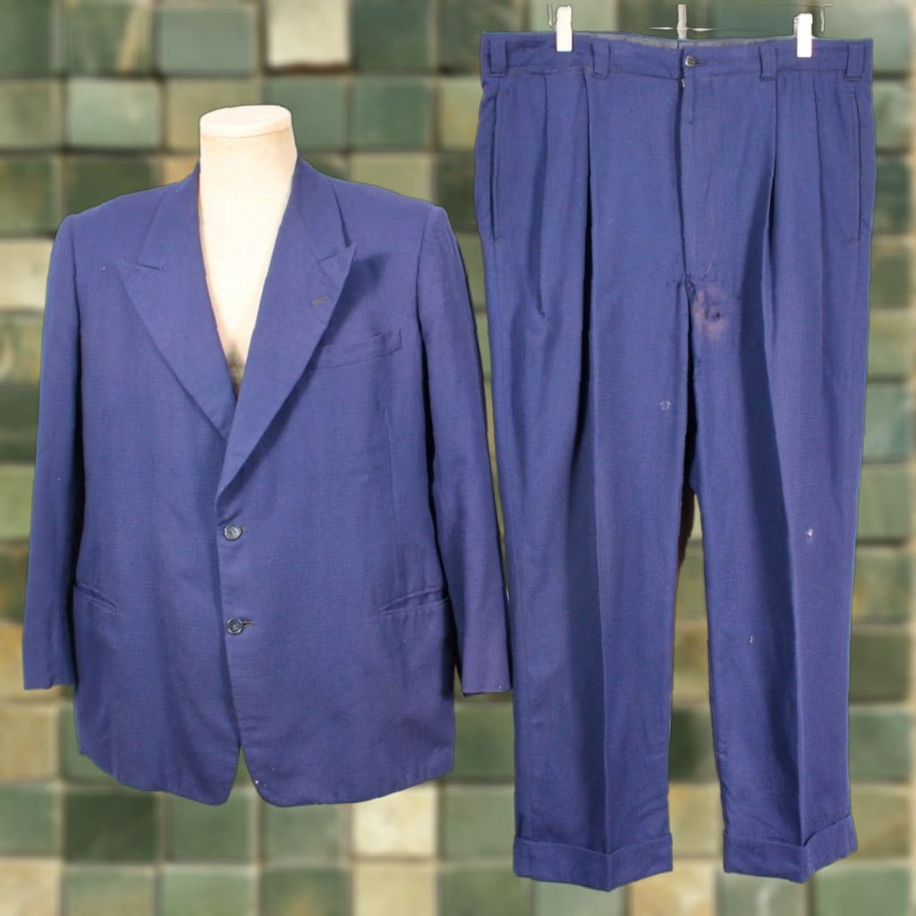 Vintage VINTAGE Mens KC Custom Garmet Co. 1950s Suit - 2 PC Dark Blue Wool Mens M Blue 1950s Suit Mens, 1950s, Wool, JKPT? Size 40R - 1 Thumbnail