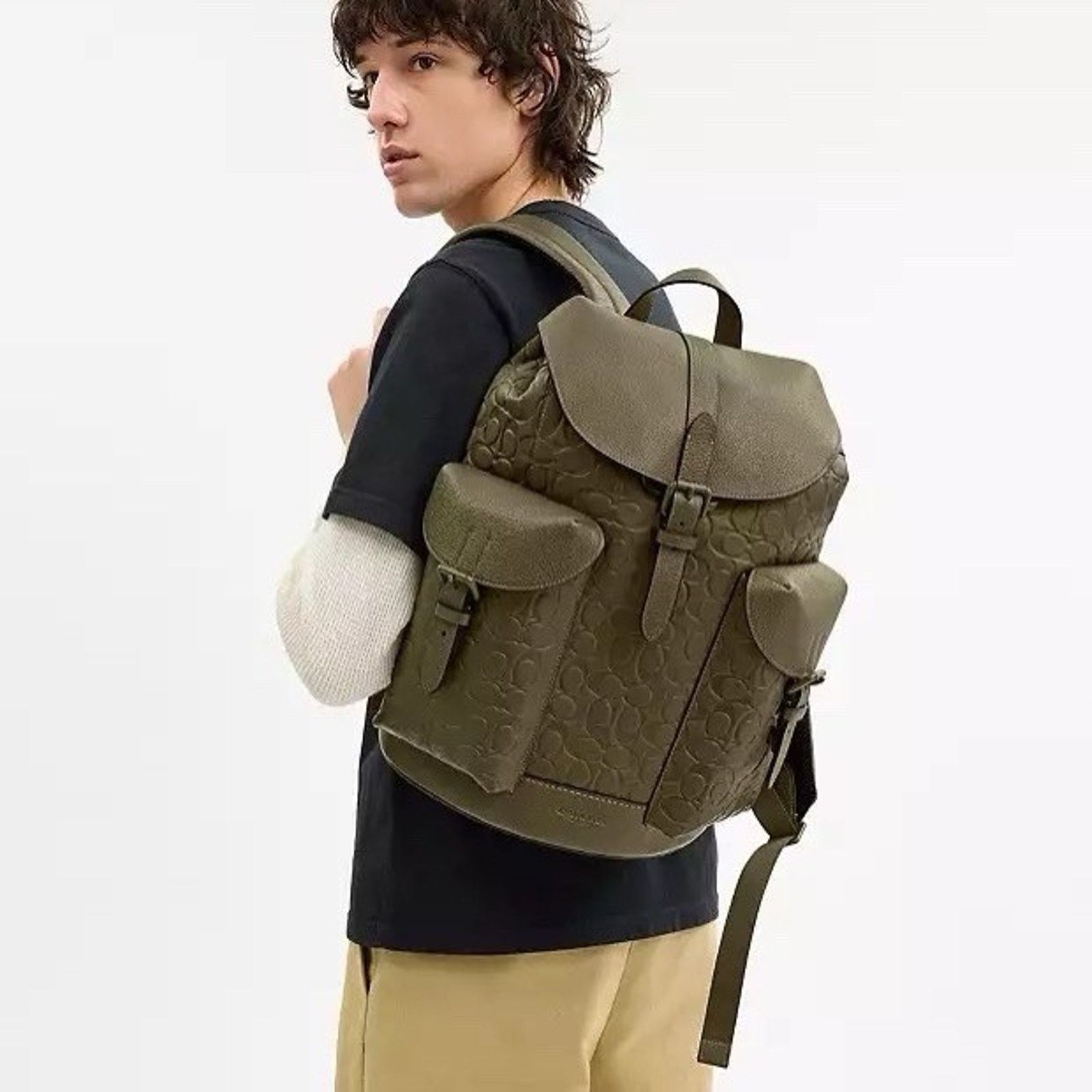 Coach NWT Coach MEN's Warner Backpack Leather CAK26 Olive Size ONE SIZE - 7 Thumbnail