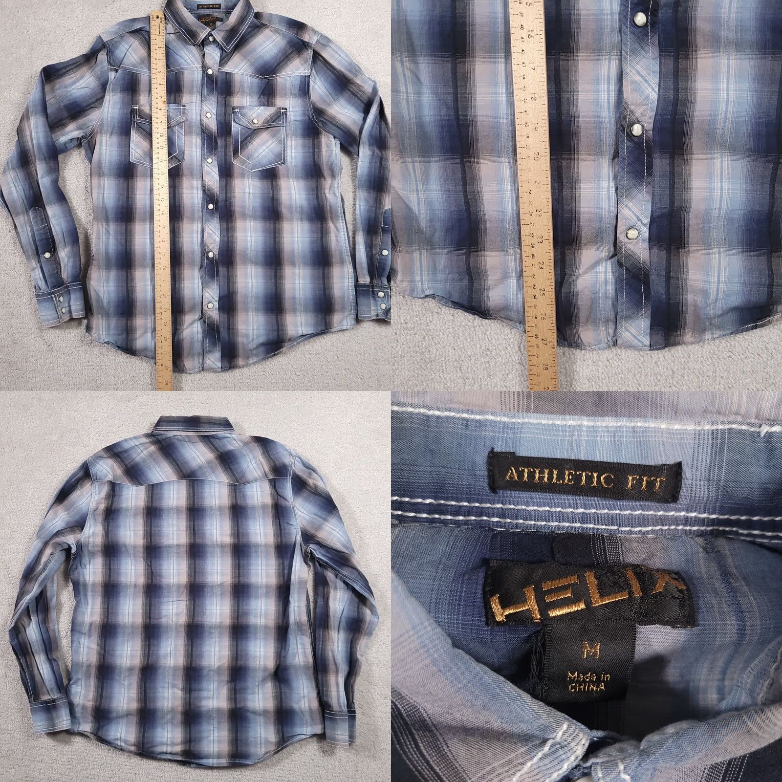 Vintage HELIX Mens Medium Blue & Gray Plaid Pearl Snap Athletic Fit Western Rodeo Size US M / EU 48-50 / 2 - 8 Thumbnail