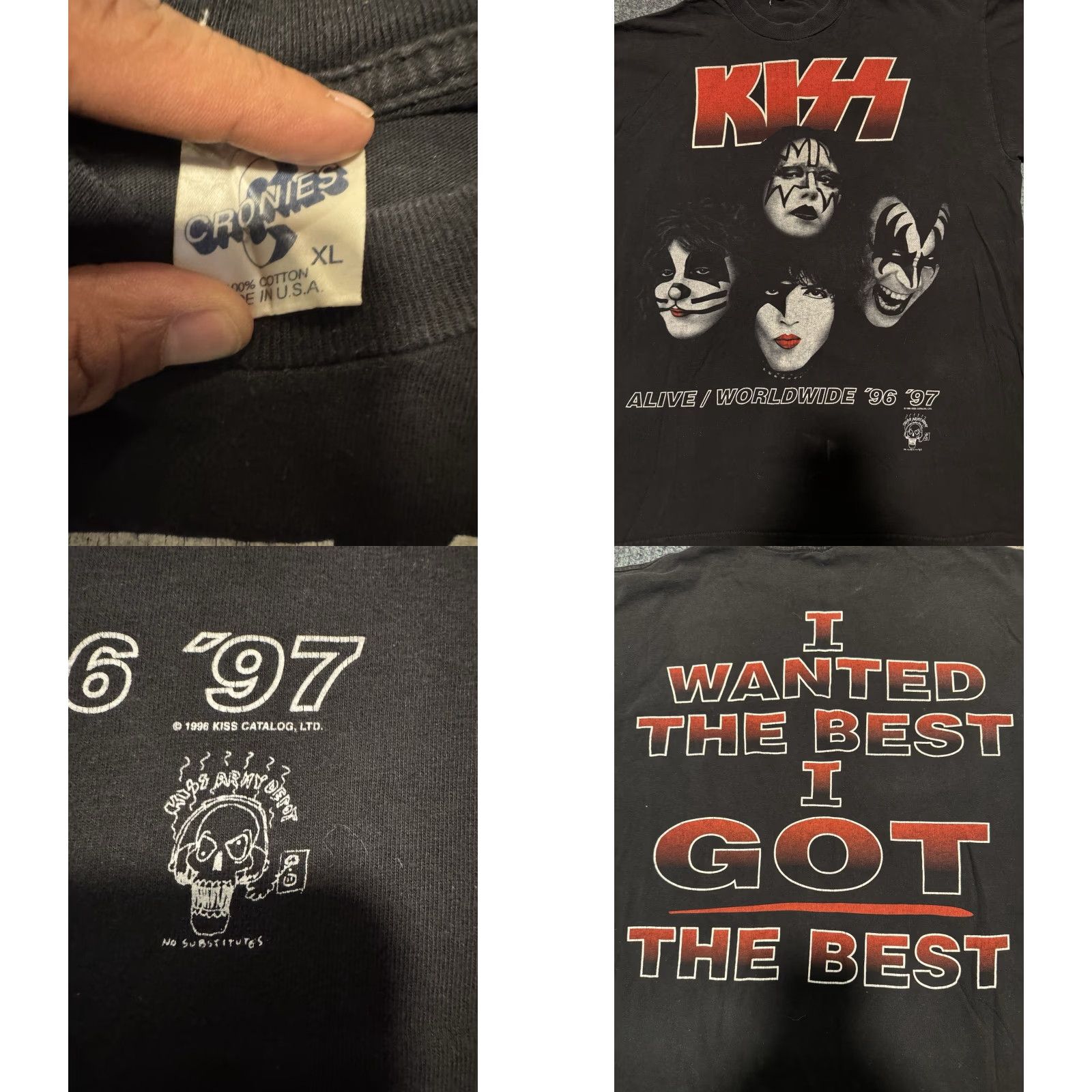 Vintage VINTAGE Kiss Alive Worldwide Tour I Got The Best Band T-Shirt XL Cronies Shirt Men Black 1996 90s Rock Logo Size US XL / EU 56 / 4 - 9 Thumbnail