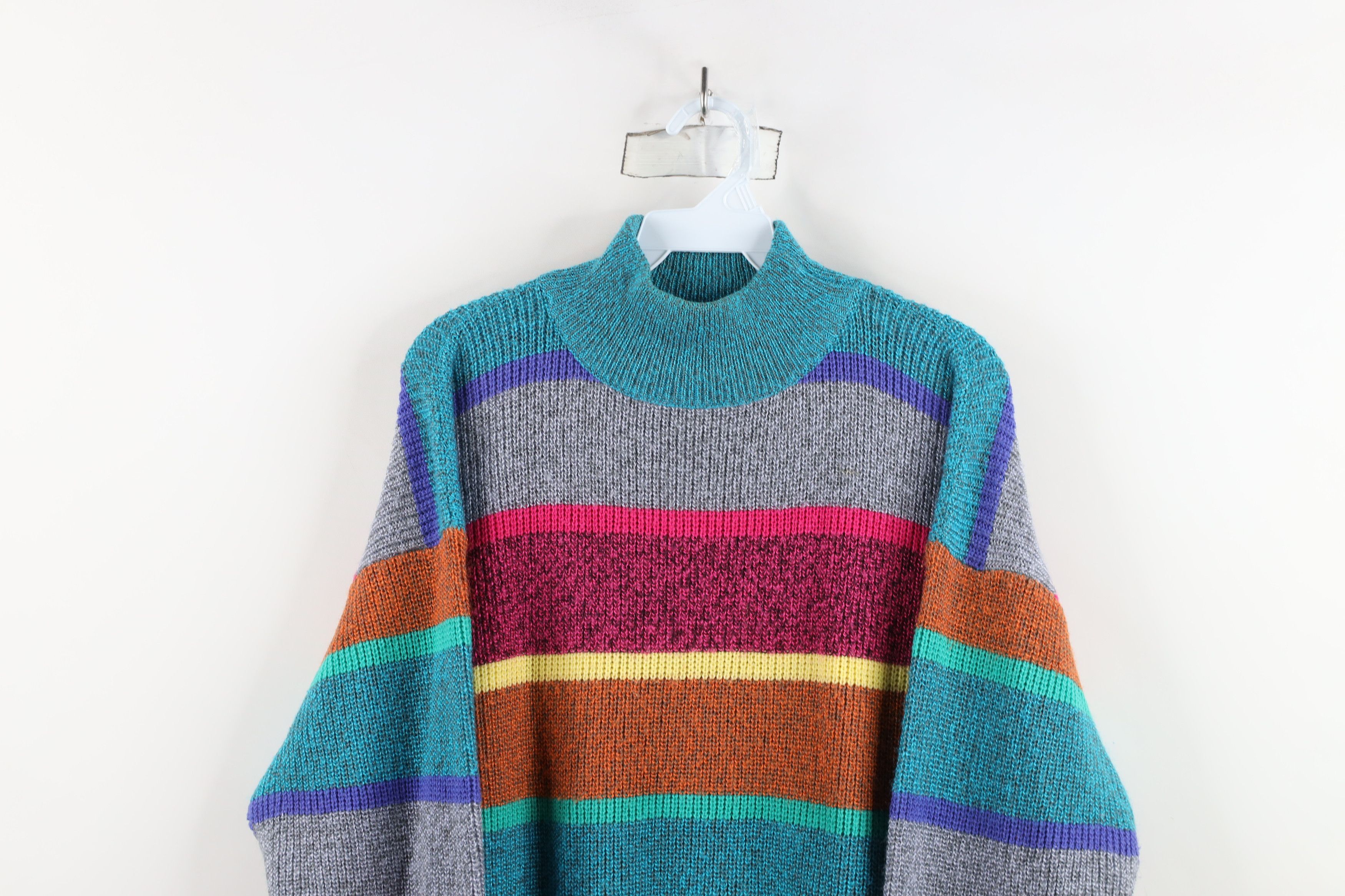 Vintage Vintage 90s Streetwear Striped Ribbed Knit Mock Neck Sweater Size L / US 10 / IT 46 - 2 Thumbnail