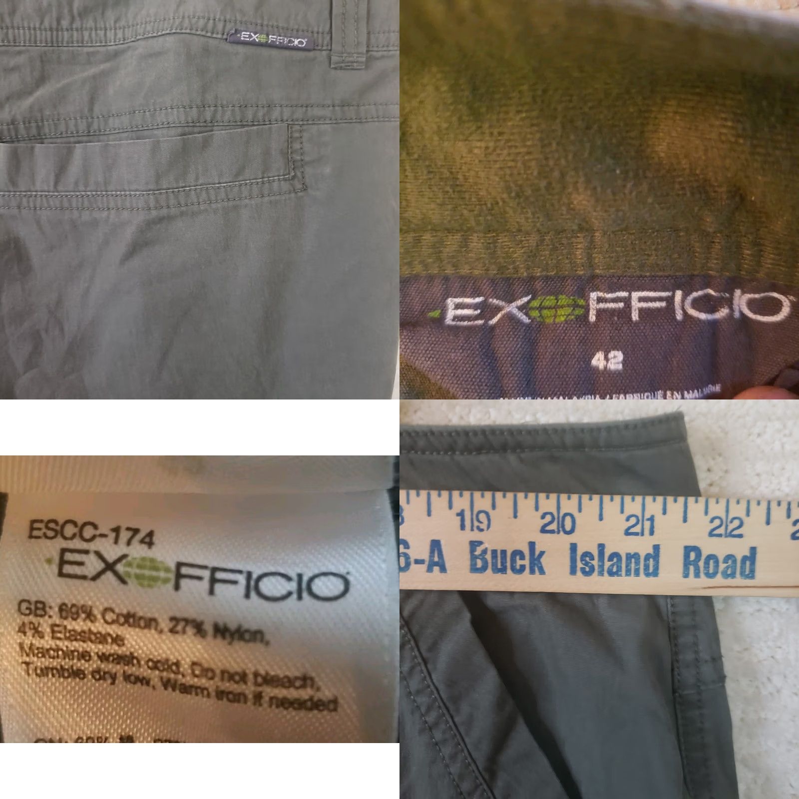 ExOfficio VINTAGE ExOfficio Shorts Mens 42x9.5 Green Khaki Cargo Pocket Outdoor Cotton Nylon Size US 42 / EU 58 - 8 Thumbnail