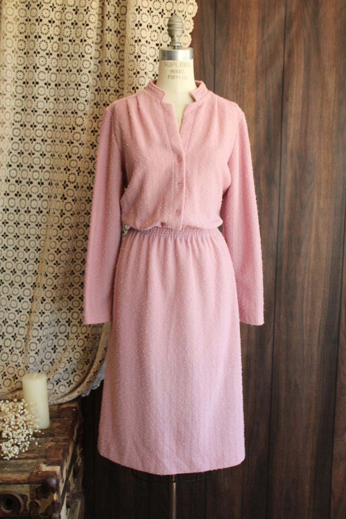 Vintage Vintage 1970s 1980s Dress, Volup Size Sears Pink Knit Sweate Size XL / US 12-14 / IT 48-50 - 2 Thumbnail
