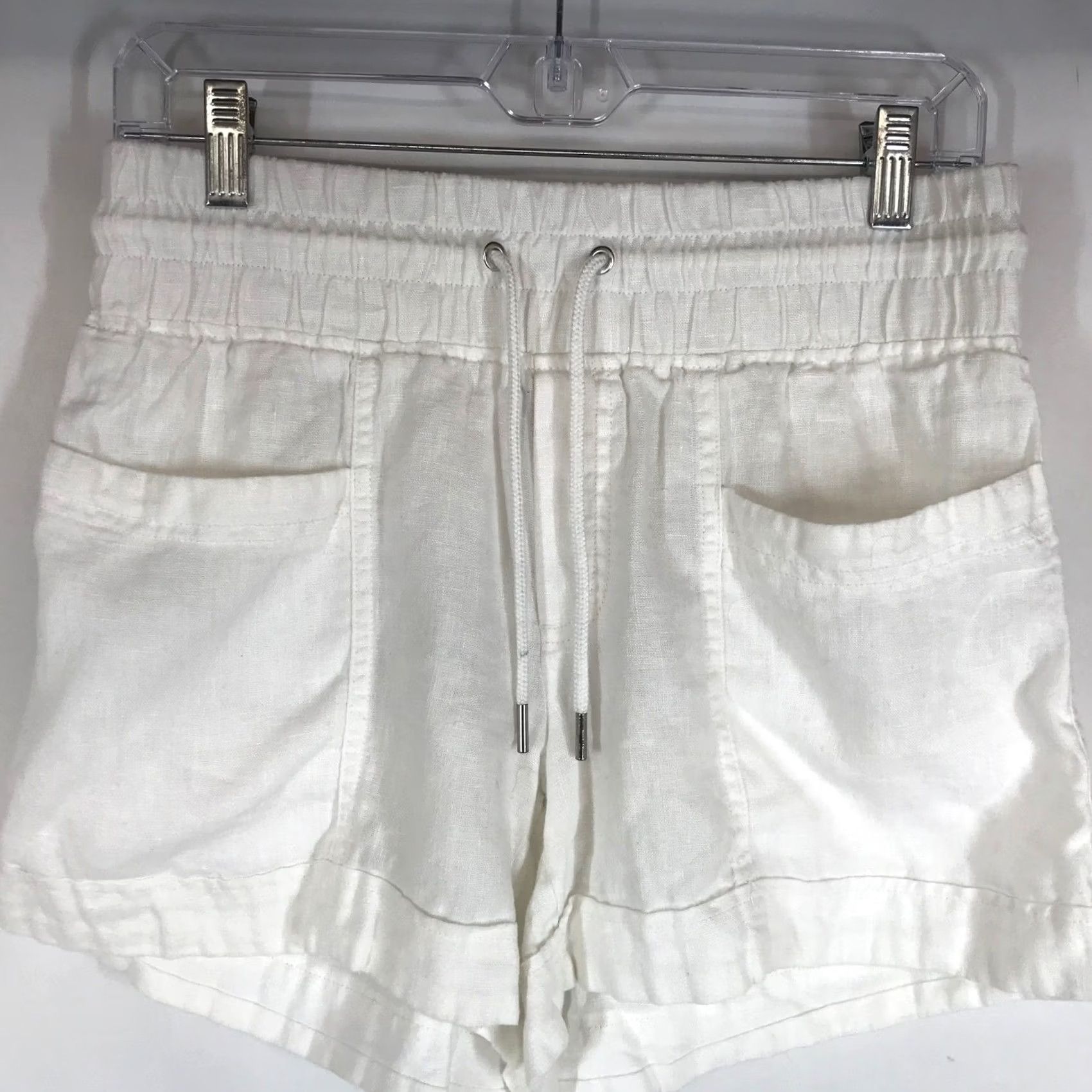 Athleta Athleta Cabo Linen 4" Short White Smocked Drawstring Waist Womens Size 2 Tall Size 26" / US 2 / IT 38 - 2 Thumbnail