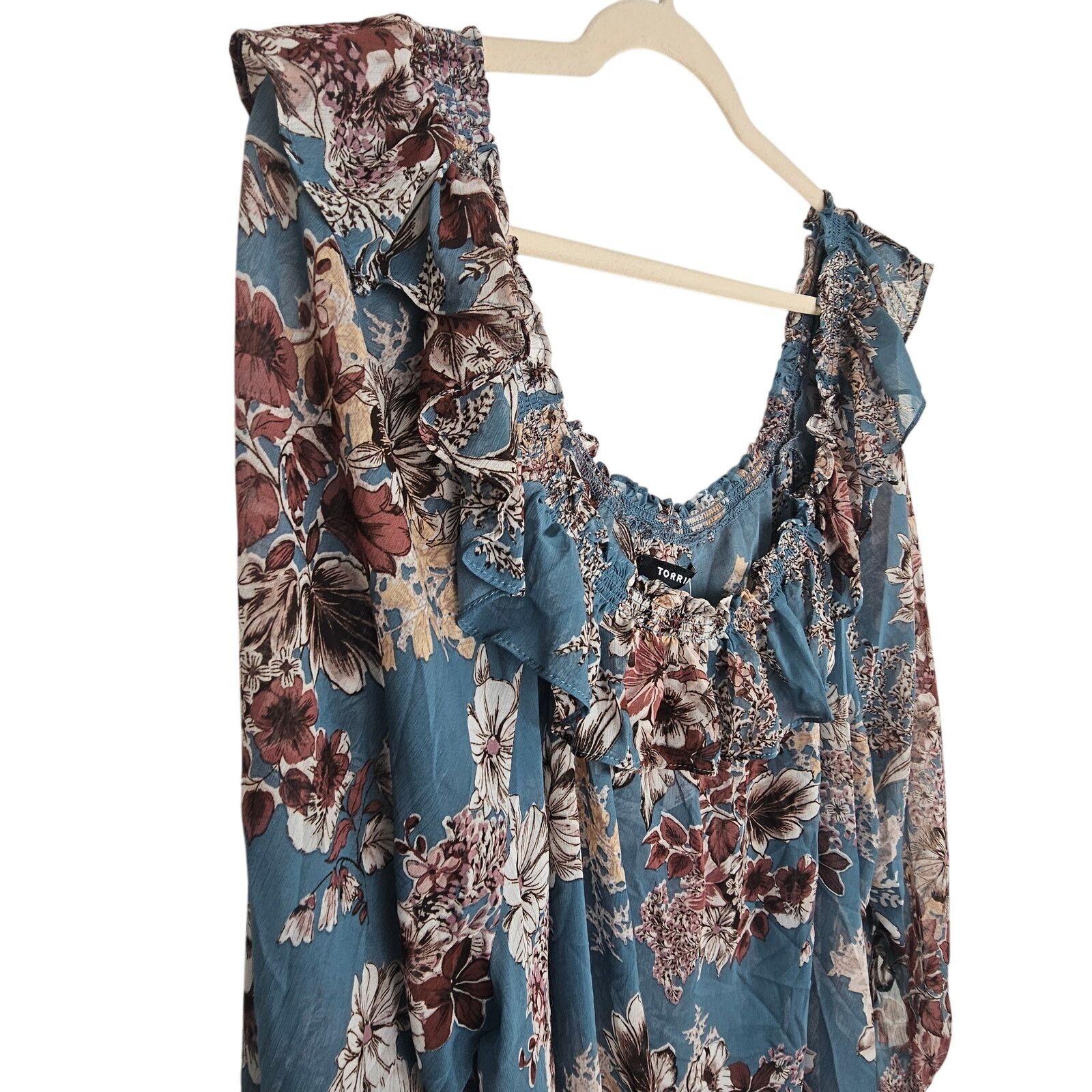 Corridor Torrid Off Shoulder Ruffle Top Size 3X Sheer Floral Crinkle Size 3XL / US 20-22 - 6 Thumbnail