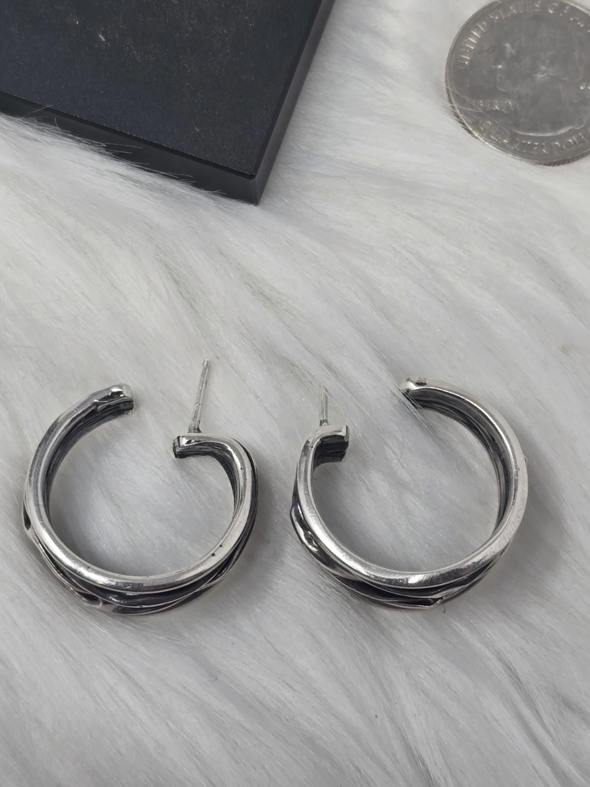 Studio D'Artisan Sterling Silver Artisan Ribbon Hoop Earrings 19g Size ONE SIZE - 3 Thumbnail