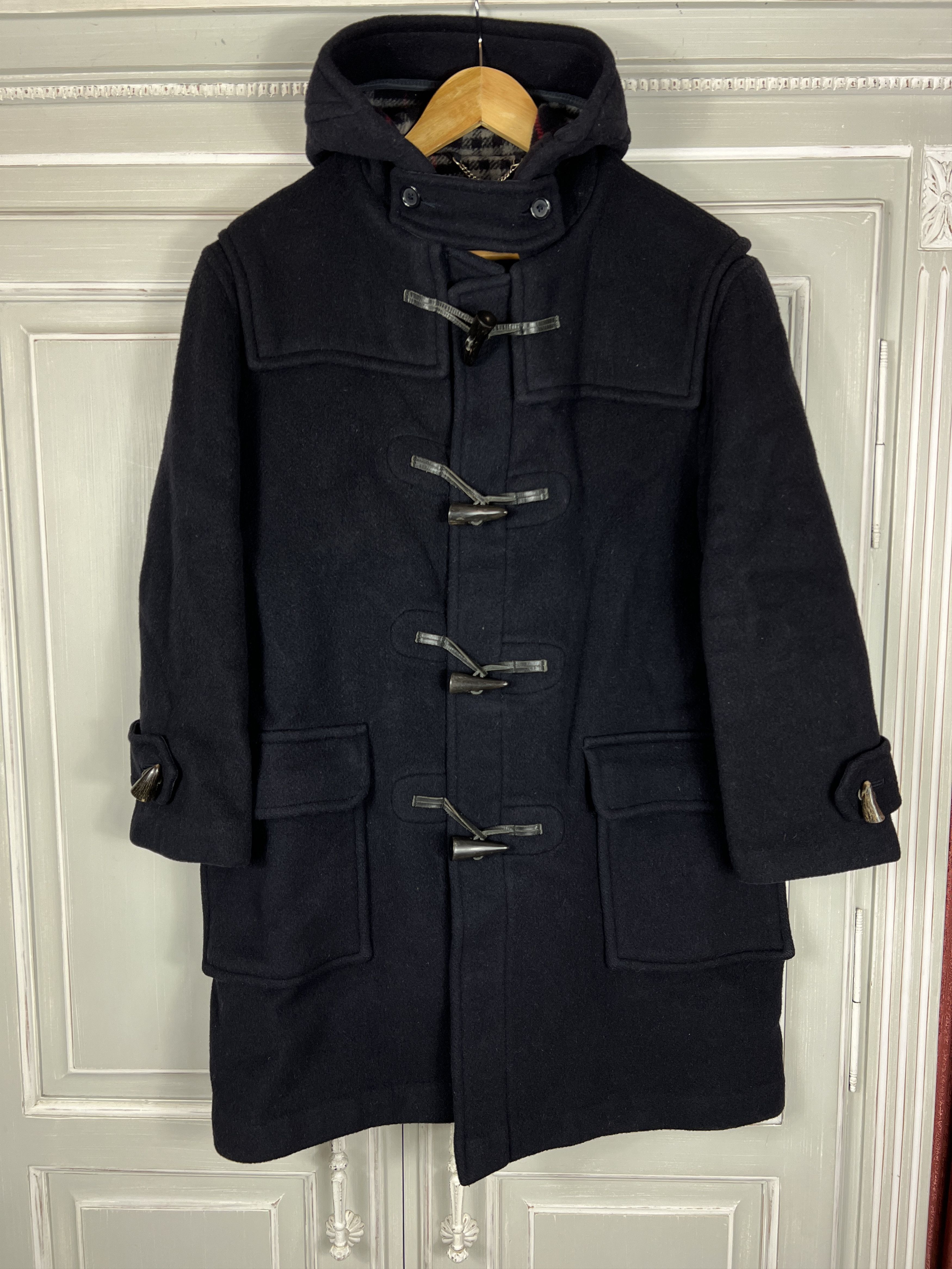 image of Burberrys Novacheck Wool Duffle Coat Jacket in Navy, Men's (Size Large)