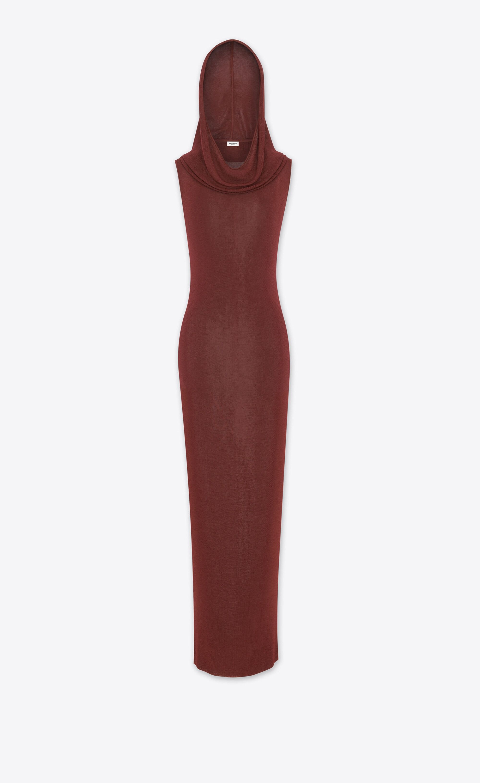 Saint Laurent Paris o1s1wg110225 745646 Hooded Dress in Knit in Burgundy Size M / US 6-8 / IT 42-44 - 2 Thumbnail
