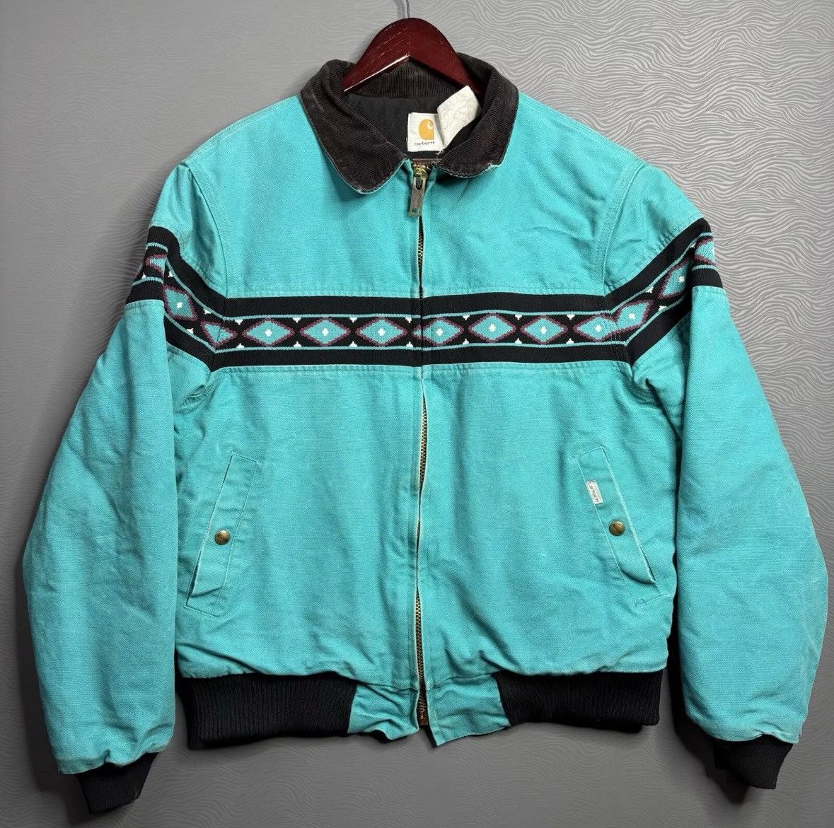 Vintage Santa Fe Teal Aztec Quilt Lined Carhartt JQ041 Large