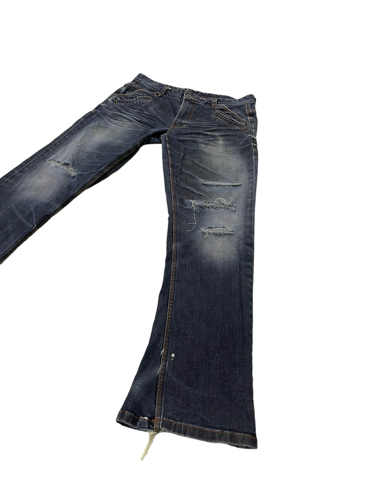 Japanese Brand Flare Jeans Nicole Club Distress Slim Stretch Boot Cut 7🟦3 Size US 35 - 3 Thumbnail