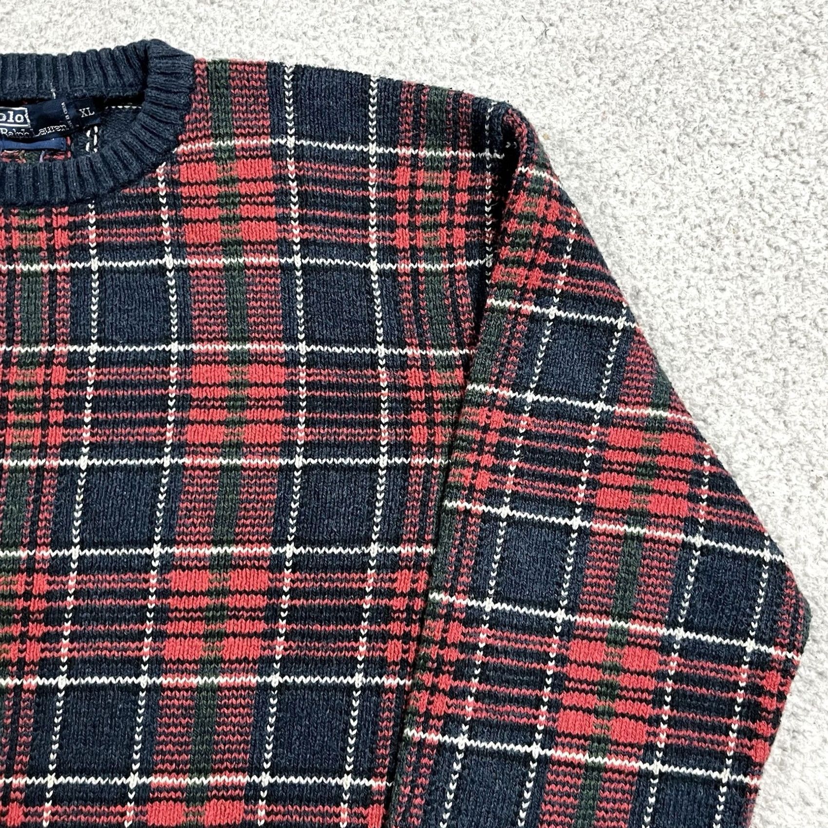 Polo Ralph Lauren Polo Ralph Lauren Sweater Mens XL Plaid Knit Long Sleeve Cotton Crewneck VTG 90s Size US XL / EU 56 / 4 - 7 Thumbnail