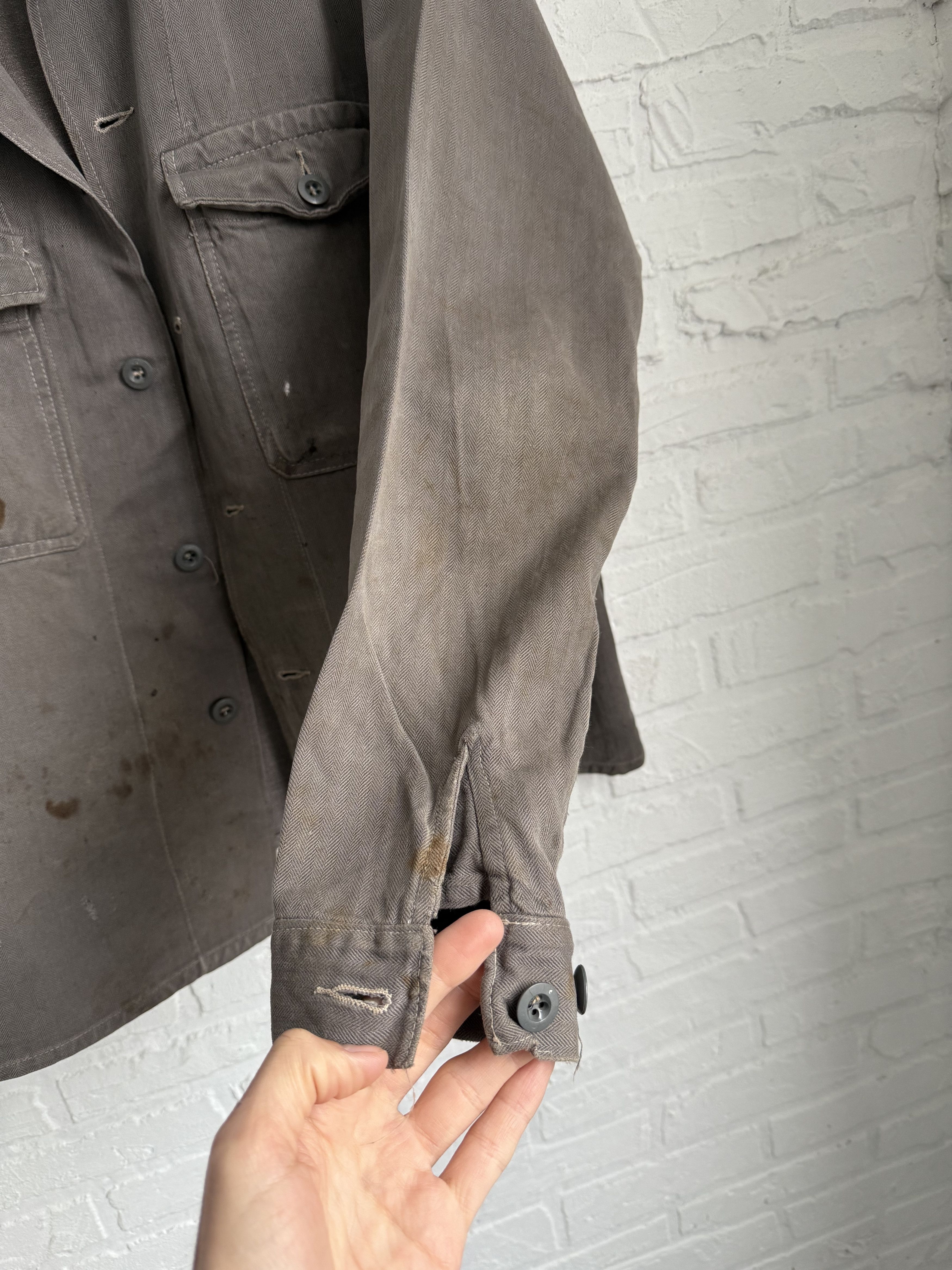 Vintage RARE 1930s 1940s Brown Moleskin French Chore Jacket Size US L / EU 52-54 / 3 - 8 Thumbnail