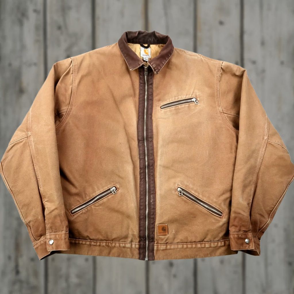 Carhartt VINTAGE Carhartt Jacket Mens XL Brown Full Zip Canvas J297 Lined Sherpa Detroit Bomber Coat Size US XL / EU 56 / 4 - 1 Thumbnail