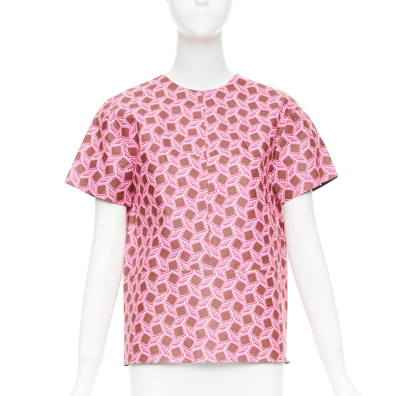 Louis Vuitton rare LOUIS VUITTON leather pink enlarged lattice lace print boxy top FR34 XS Size XS / US 0-2 / IT 36-38 - 1 Thumbnail