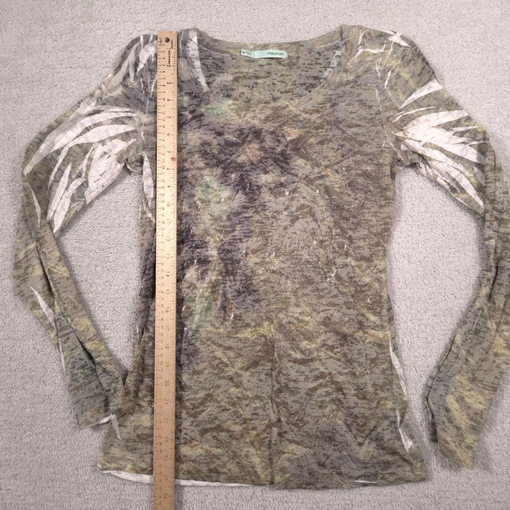 Vintage Maurices Shirt Womens Medium Green Floral Glitter Sheer Scoop Neck Tee Top Size M / US 6-8 / IT 42-44 - 6 Thumbnail