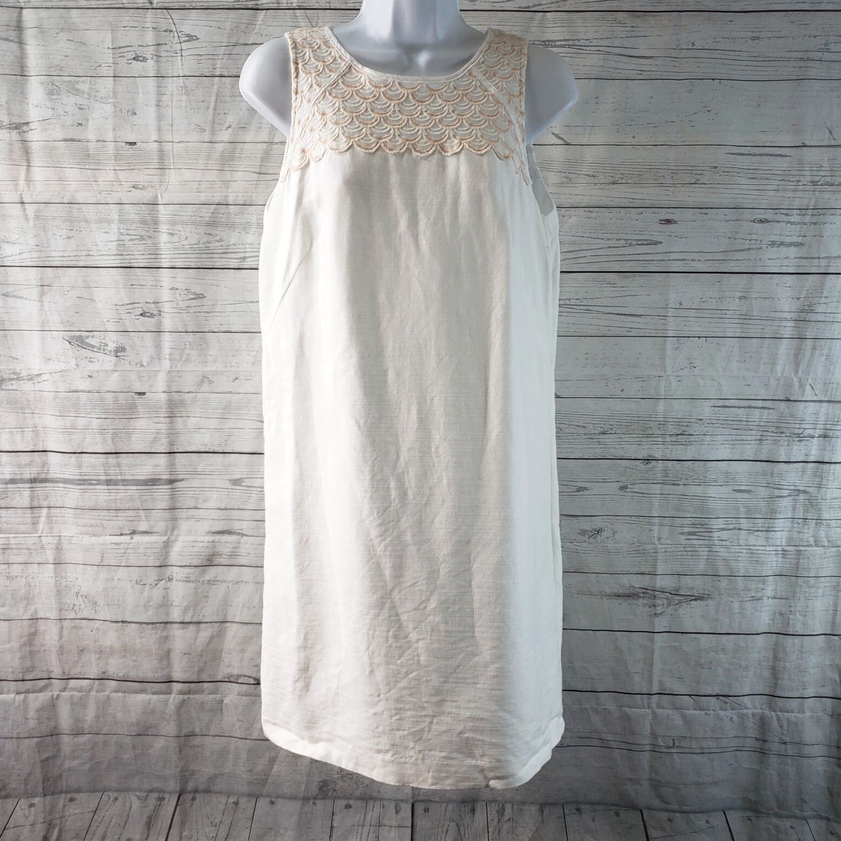 Loft Ann Taylor LOFT Dress Womens Sz 8 White Peach Sleeveless Cotton Blend Size M / US 6-8 / IT 42-44 - 2 Thumbnail