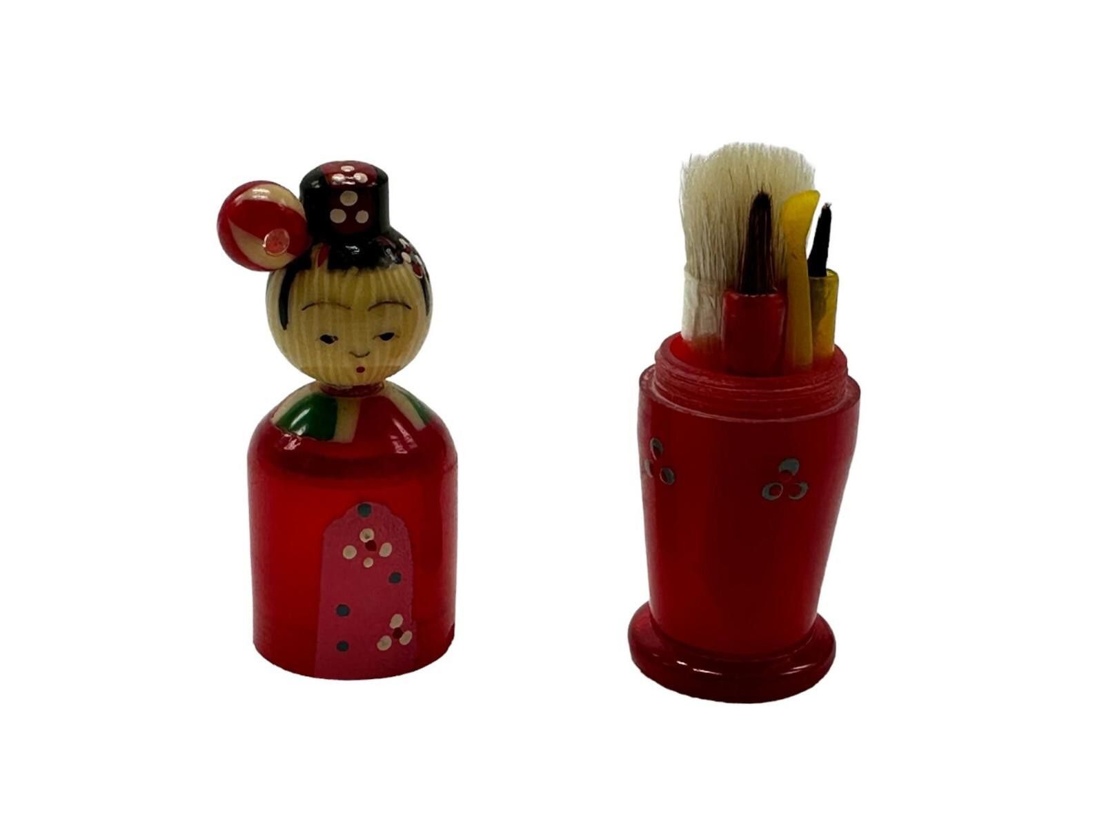 Unknown London Vintage Japanese Woman Figure Celluloid Paintbrush Set 3"x1" Size ONE SIZE - 5 Thumbnail