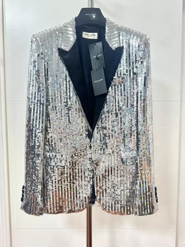 Saint Laurent Paris Saint Laurent Paris Silver Scale Jacket Size US S / EU 44-46 / 1 - 1 Thumbnail
