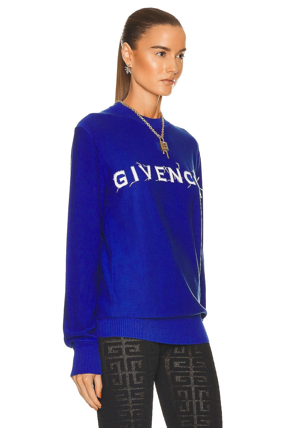 Givenchy o1srvl11e0326 555 / Intarsia-Knit Logo Jumper in Blue Size XS / US 0-2 / IT 36-38 - 2 Thumbnail
