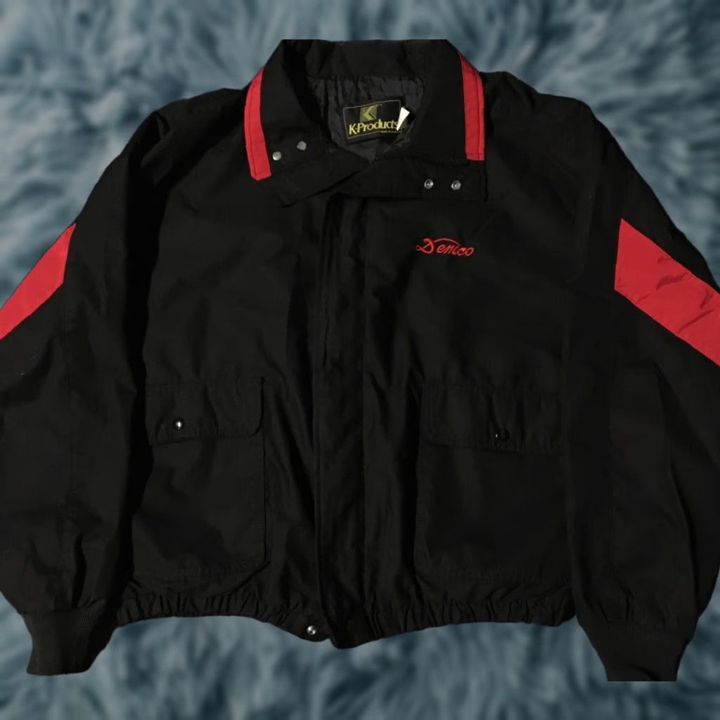 Vintage VINTAGE K-Products Demco Striped Jacket XL USA Bomber Jacket Men Black 80s 90s Grunge Mechanic Biker Rock Retro USA Theme Western 80s 90s Size US XL / EU 56 / 4 - 1 Thumbnail