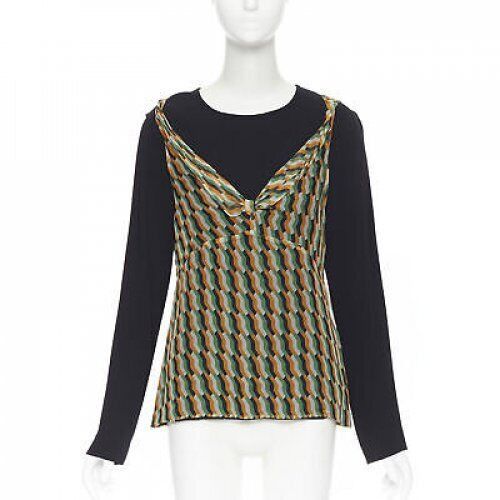 Dries Van Noten new DRIES VAN NOTEN AW17 silk black orange geometric camisole layered top FR38 Size S / US 4 / IT 40 - 1 Thumbnail