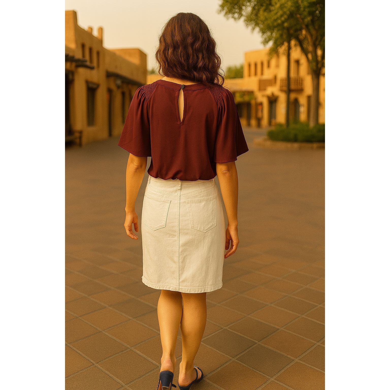Ann Taylor Ann Taylor Small Burgundy Smocked Shoulder Blouse Flutter Sl Size S / US 4 / IT 40 - 6 Thumbnail