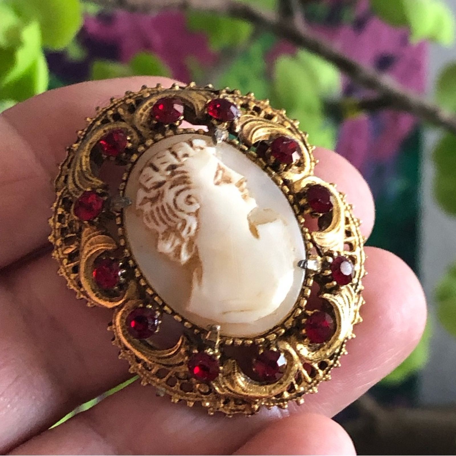 Vintage Vintage Florenza hand carved shell cameo brooch pendant Size ONE SIZE - 6 Thumbnail