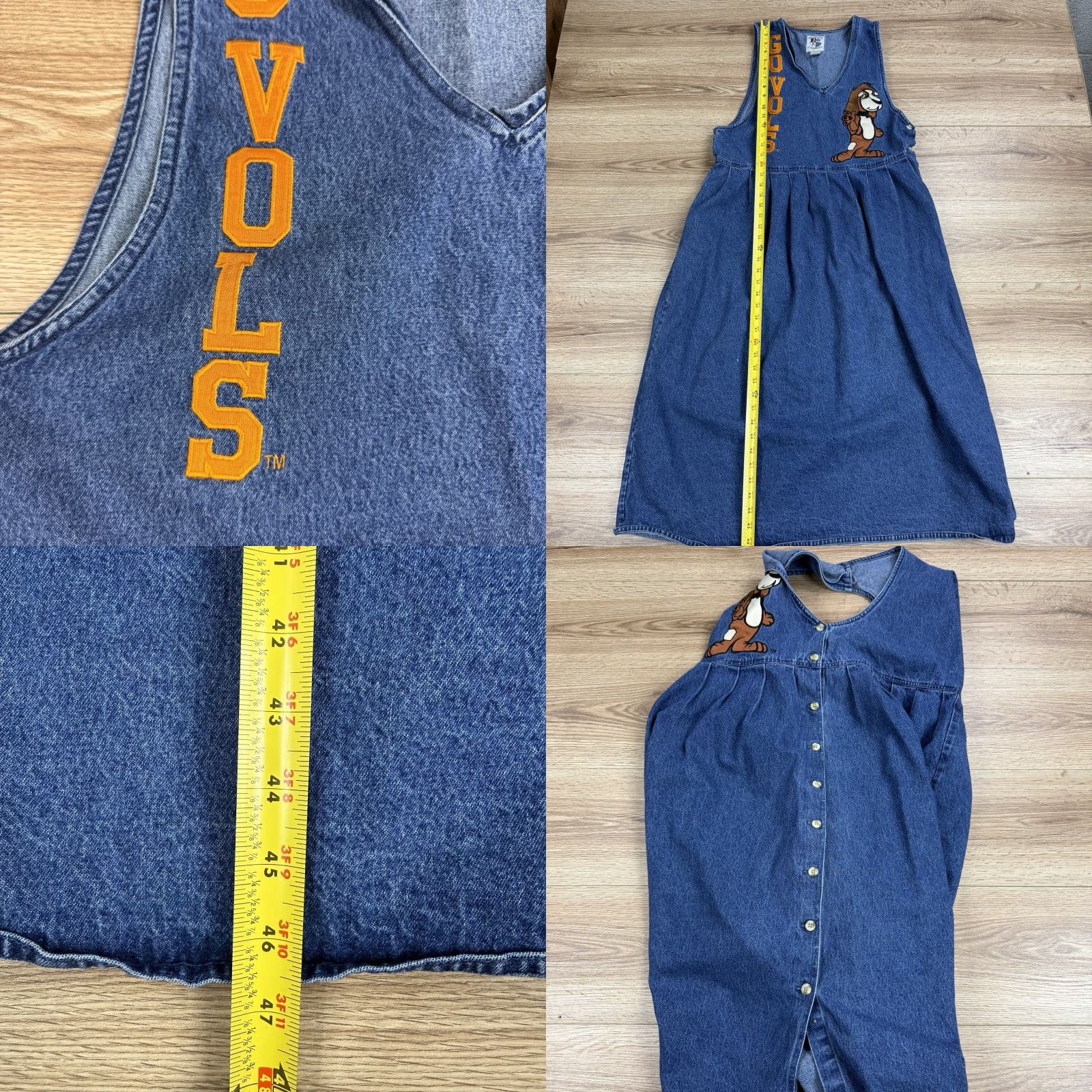 Denime Vtg Joe College Denim Jumper Dress L Women Blue College Theme Size L / US 10 / IT 46 - 9 Thumbnail