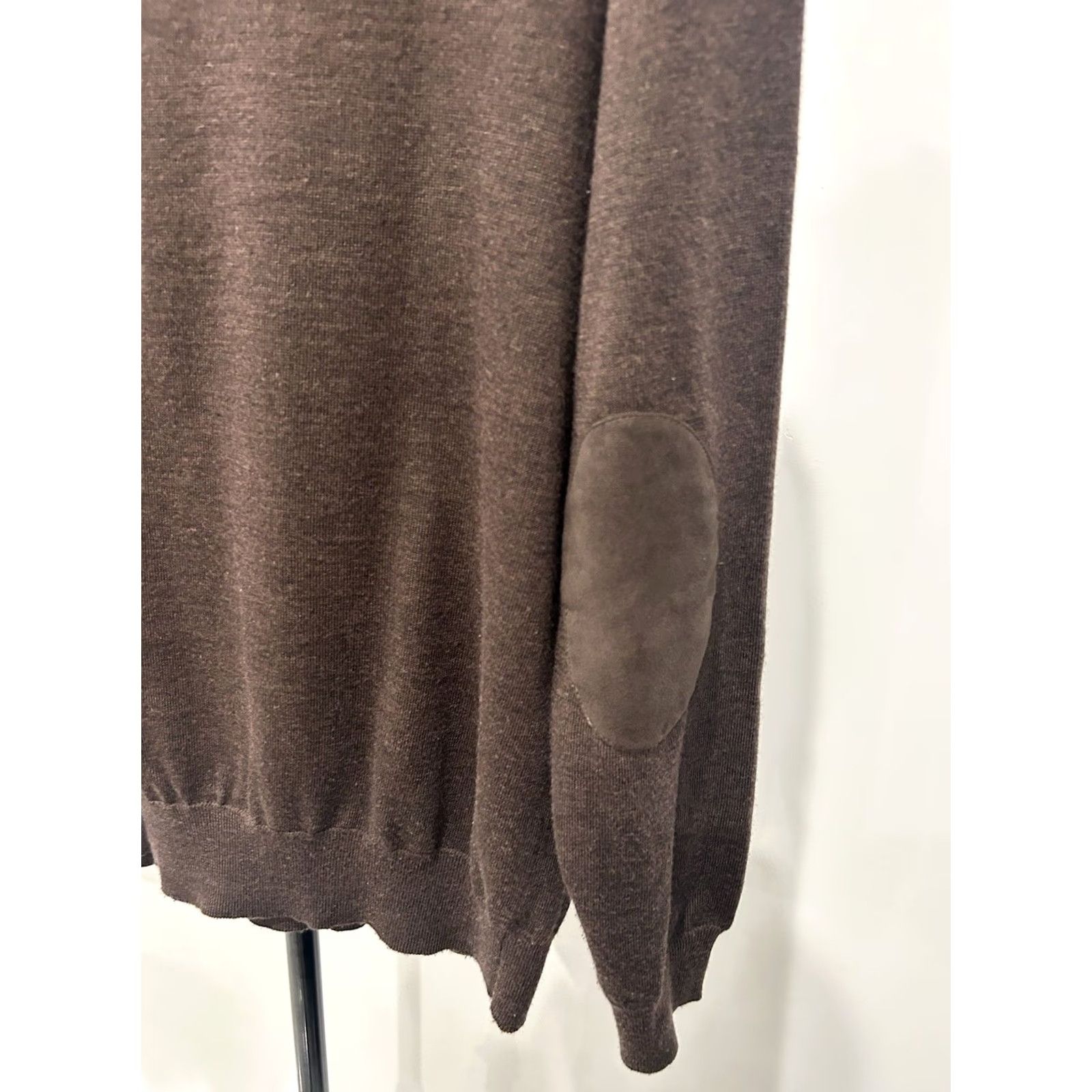 Joseph Abboud Joseph Abboud Mens Merino Wool Blend 1/4 Zip Long Sleeve Sweater Size L Brown Elbow Pad Mock Neck Pullover (Regular) Size US L / EU 52-54 / 3 - 4 Thumbnail