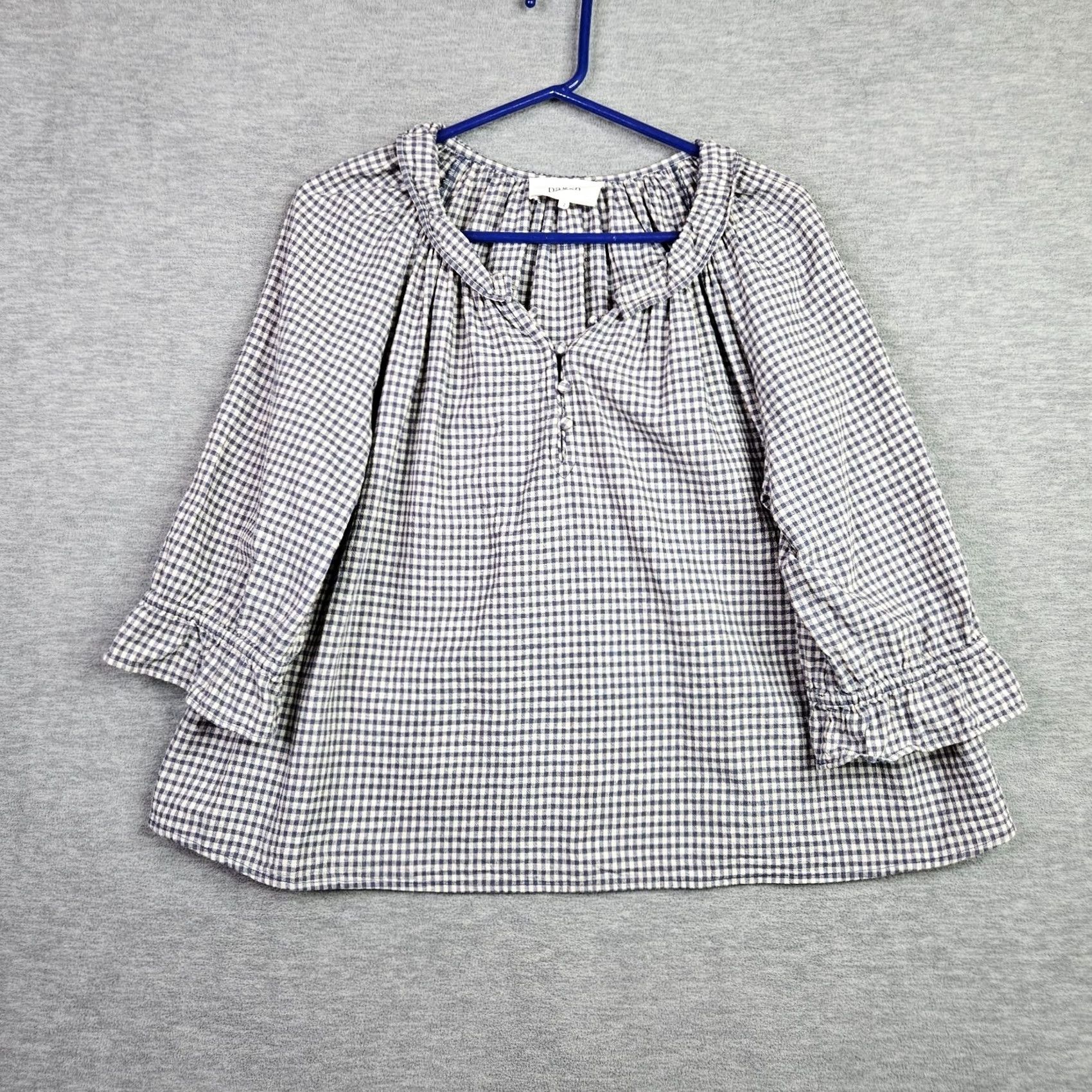 ba&sh ba&sh Blouse Women’s Blue White Gingham Peasant Long Sleeve V-Neck Pullover Size 2 Multicolor Casual Shirt Womens Size XS / US 0-2 / IT 36-38 - 2 Thumbnail