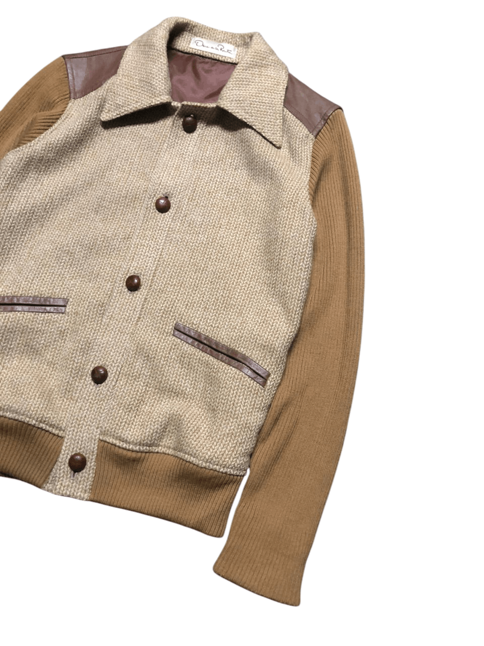 Oscar De La Renta Vintage Oscar De La Renta Wool knit Leather Part jacket Size US M / EU 48-50 / 2 - 5 Thumbnail