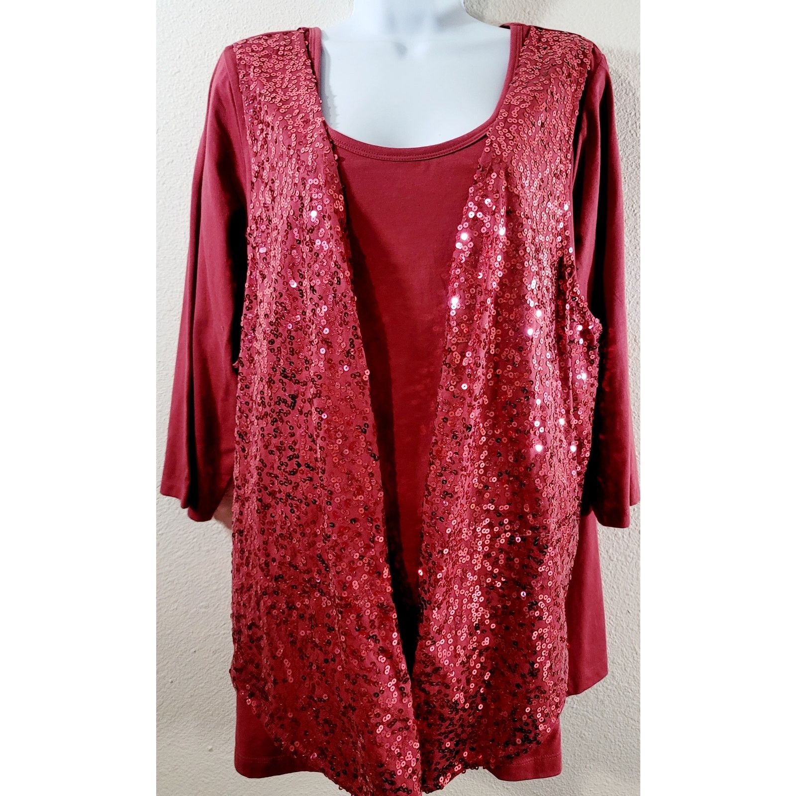 Other Denim 24/7 Red Brownish 2 In 1 Sequin Round Neck Top 1X Soft Size XXL / US 16-18 / IT 52-54 - 1 Thumbnail
