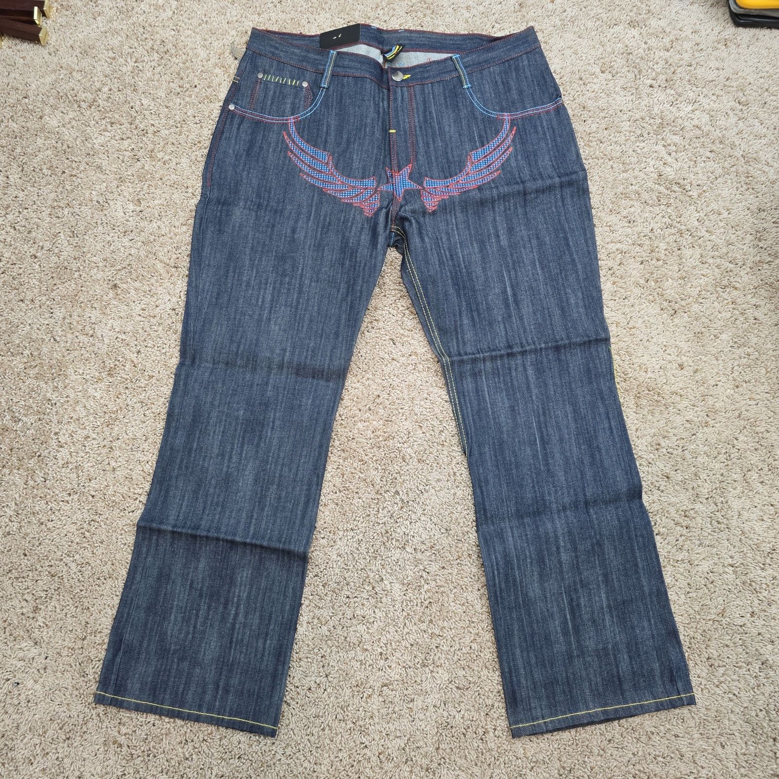 Vintage NOS DS Vintage Y2K Miskeen Baggy Wings Denim Jeans 42x33 Size US 42 / EU 58 - 3 Thumbnail