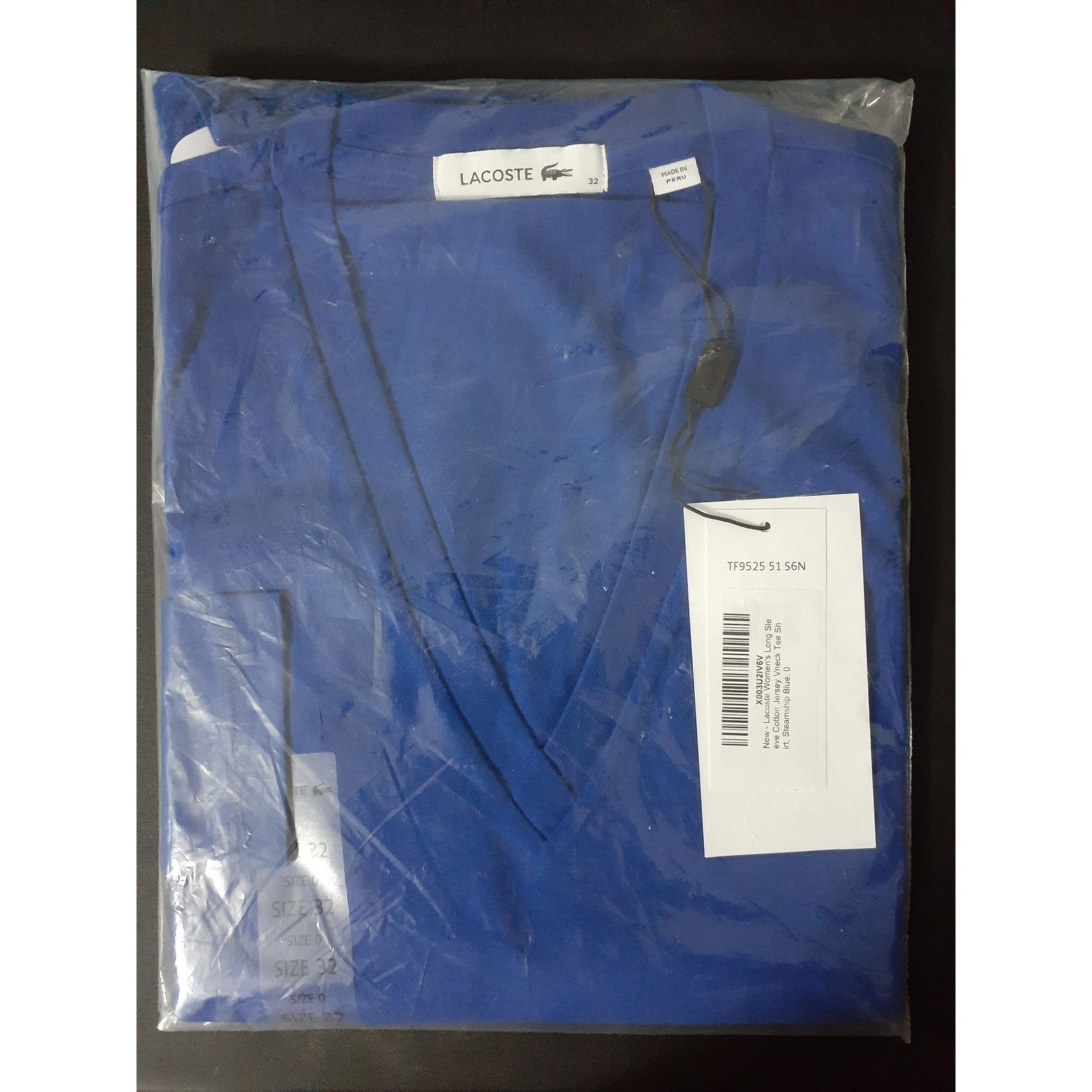 Lacoste Lacoste Womens Cotton Jersey V-Neck T-Shirt Steamship Blue 0 Size XS / US 0-2 / IT 36-38 - 2 Thumbnail