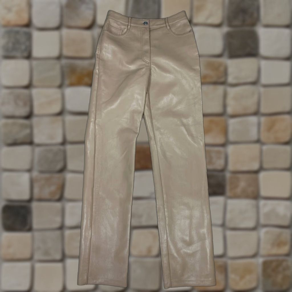 Vintage Wilfred Vegan Leather Melina Pants Womens 6 Beige Mid Rise Straight Leg Stretch Size 28" / US 6 / IT 42 - 1 Thumbnail