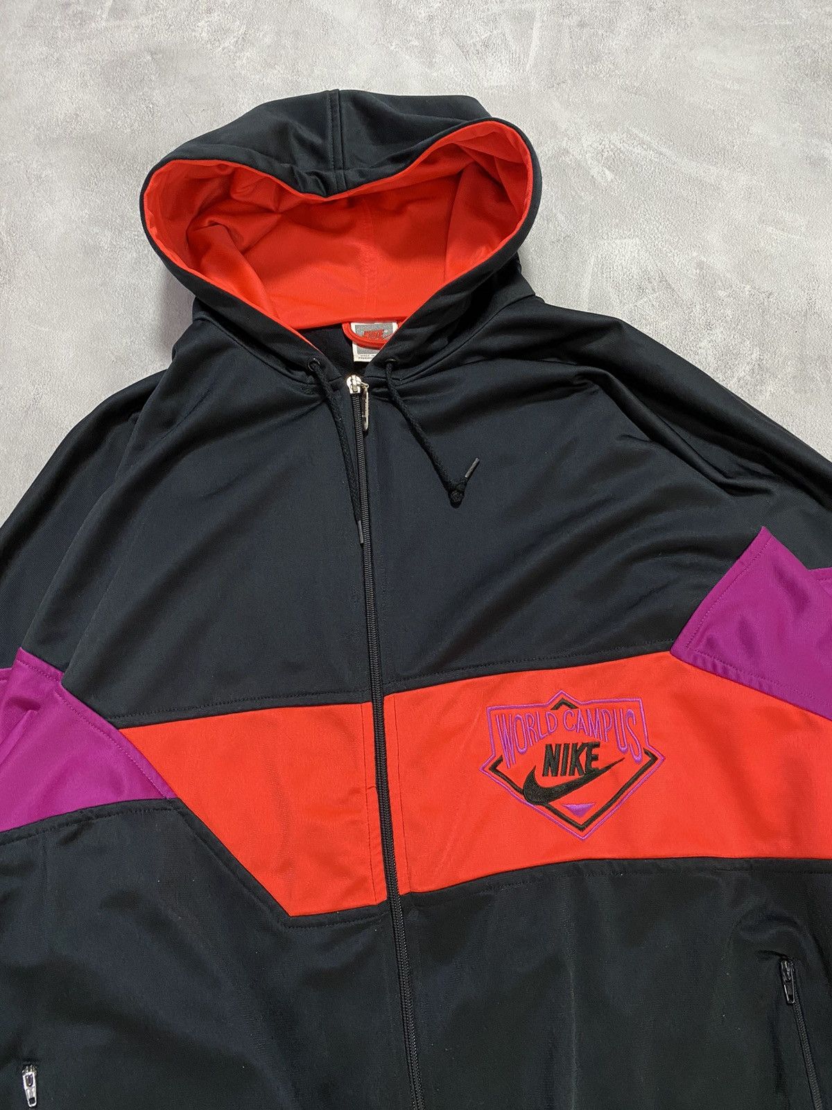 Nike × Vintage Vintage Zip Up Hoodie Nylon Nike WORLD CAMPUS Rare model Size US XL / EU 56 / 4 - 2 Thumbnail
